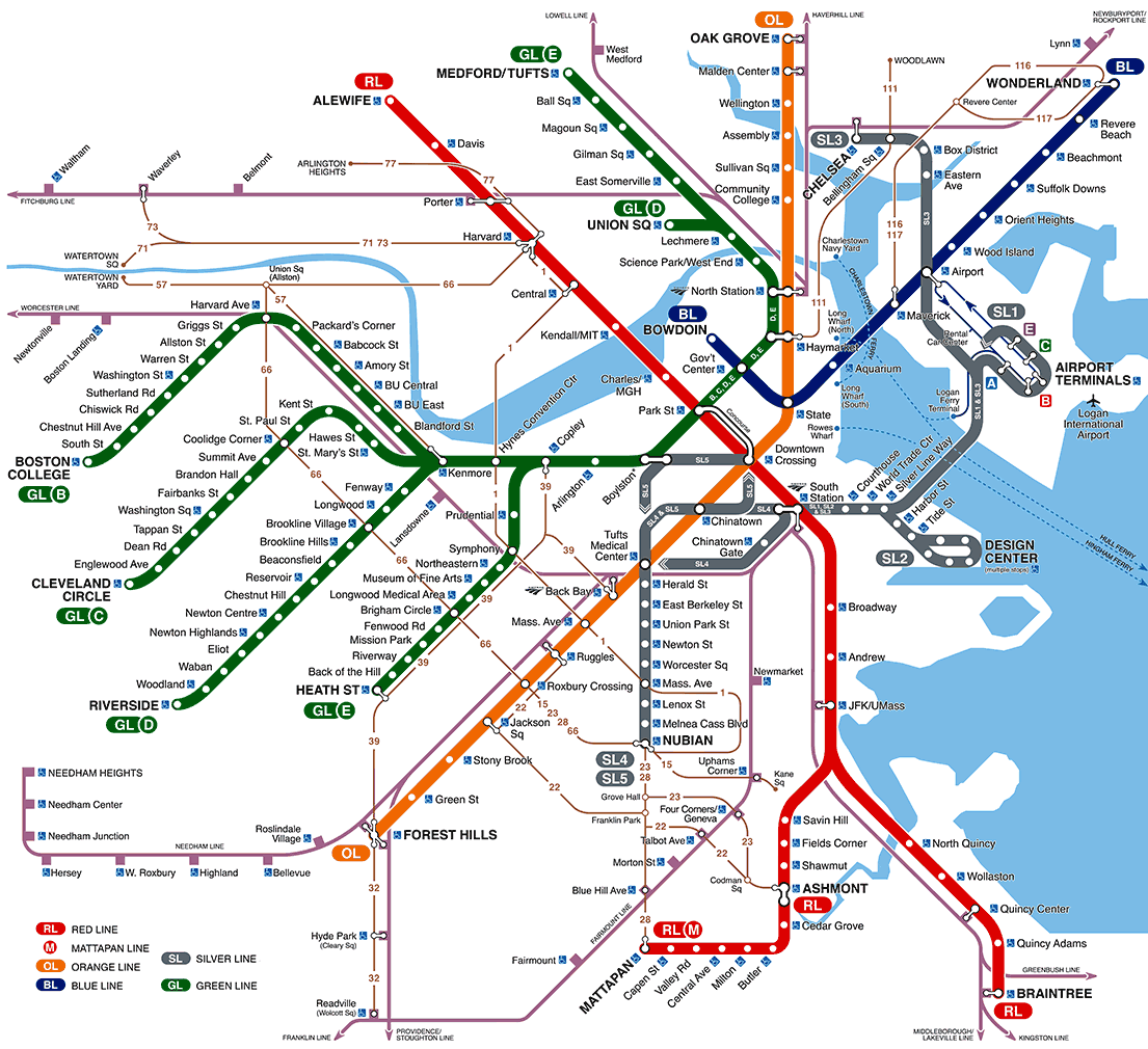 Boston Train Lines Map Boston Subway Map