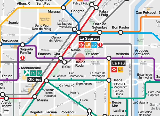 Bac de Roda station map