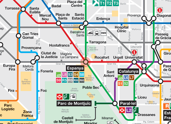Barcelona-Placa Espanya station map
