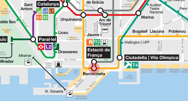 Barceloneta station map