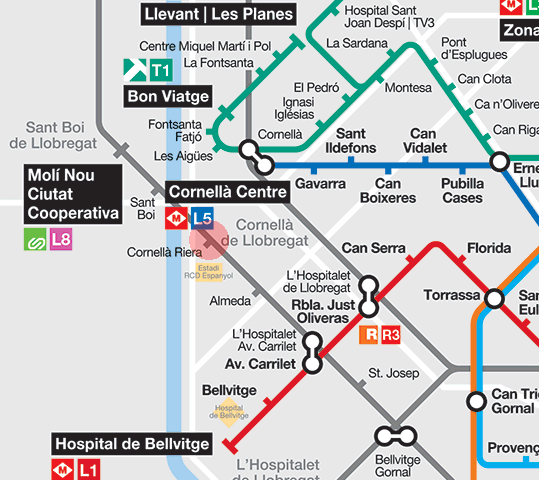 Cornella-Riera station map