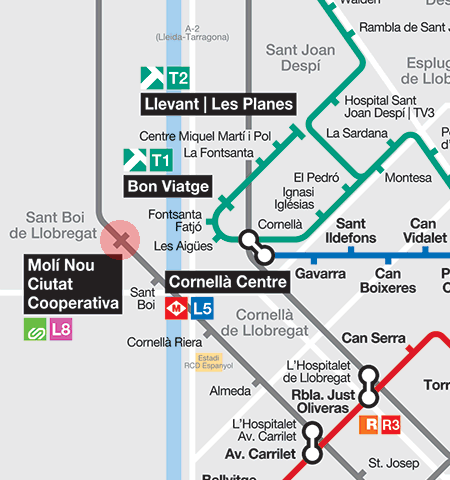 Moli Nou-Ciutat Cooperativa station map