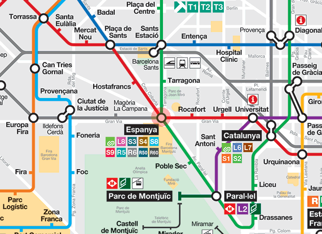 Placa d'Espanya station map