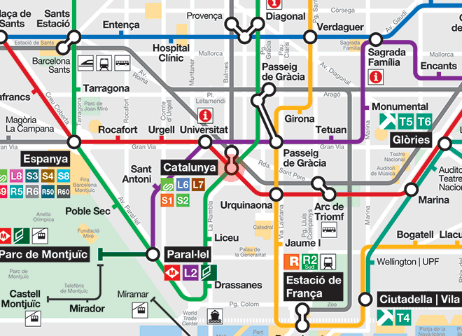 Placa de Catalunya station map