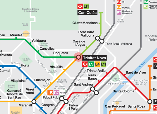 Trinitat Nova station map