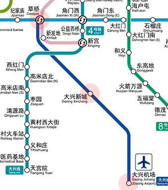 Beijing subway Daxing Airport Express map