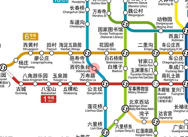 Xidiaoyutai station map