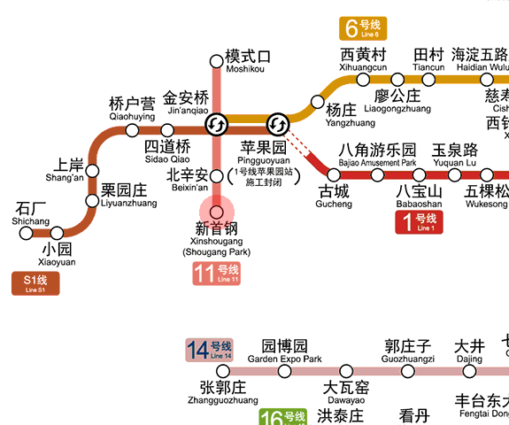 Xinshougang (Shougang Park) station map