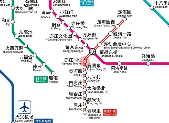 Yizhuang Tongren station map