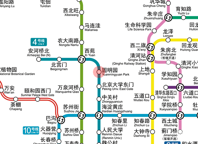 Yuanmingyuan Park Station Map Beijing Subway