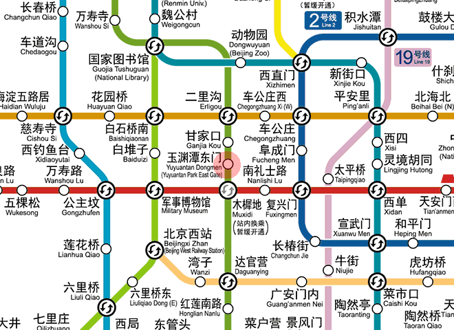 Yuyuantan Dongmen (Yuyuantan Park East Gate) station map