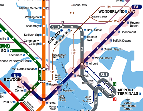 Boston subway Blue Line map