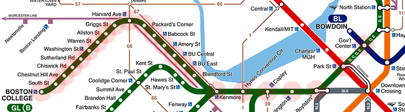 Boston subway Green Line B Branch map