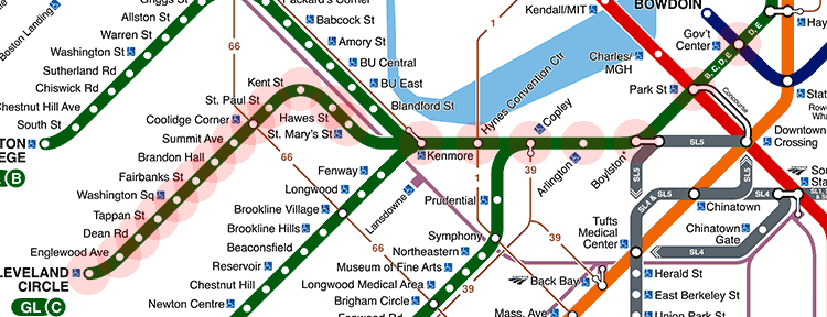 Boston subway Green Line C Branch map
