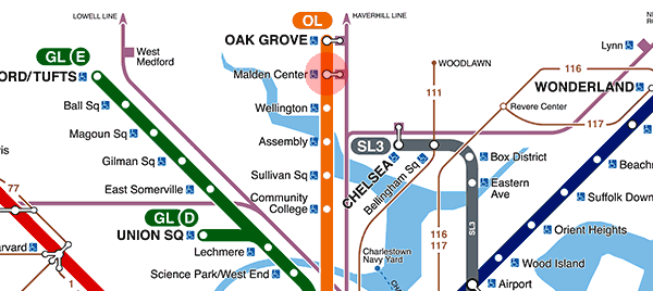 Malden Center station map
