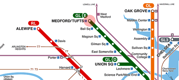 Medford/​Tufts station map