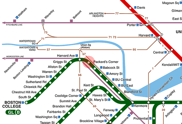 Packard's Corner station map