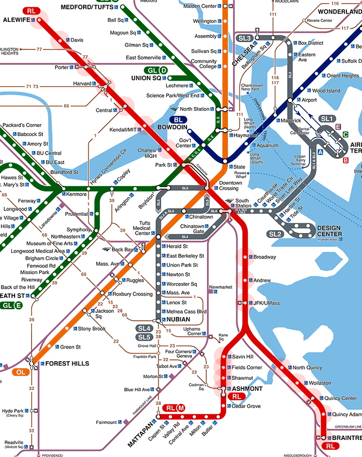 Boston subway Red Line map