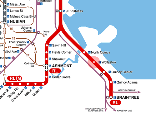 Wollaston station map