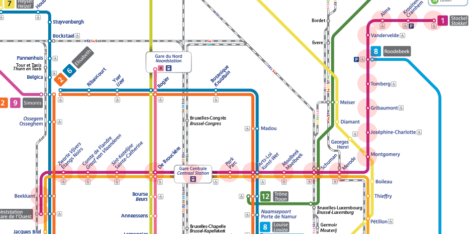 Brussels Metro Line 1 map