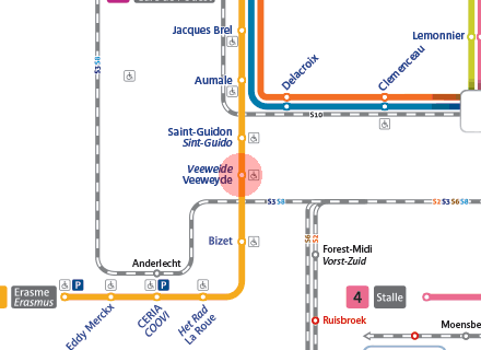 Veeweyde/Veeweide station map