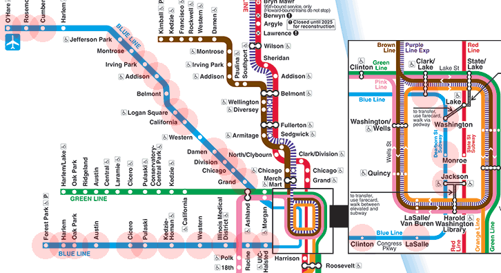 Chicago CTA L Train Blue Line map
