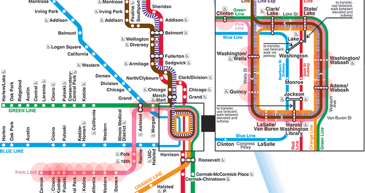 Chicago CTA L Train Pink Line map