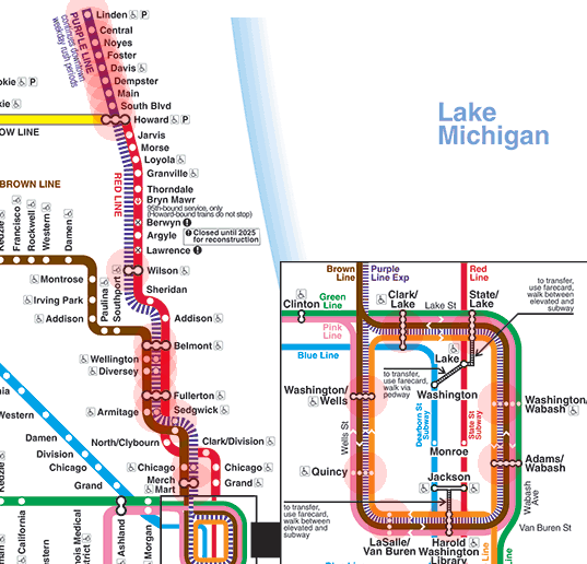 Chicago CTA L Train Purple Line map