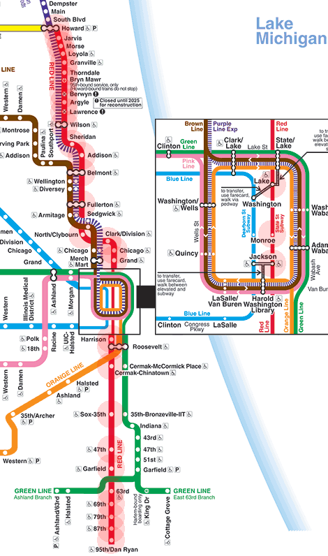 Chicago CTA L Train Red Line map