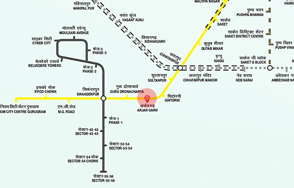 Arjan Garh station map