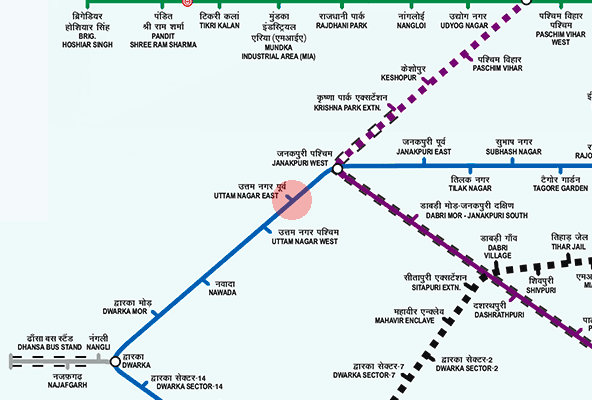 Uttam Nagar East station map