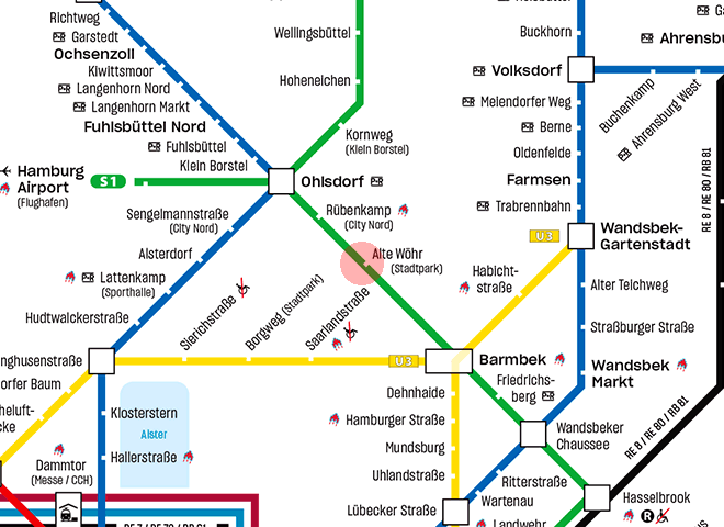 Alte Wohr (Stadtpark) station map