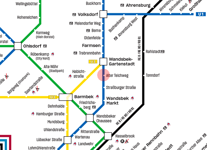 Alter Teichweg station map