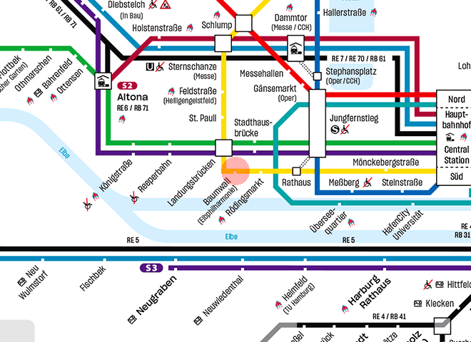Baumwall station map