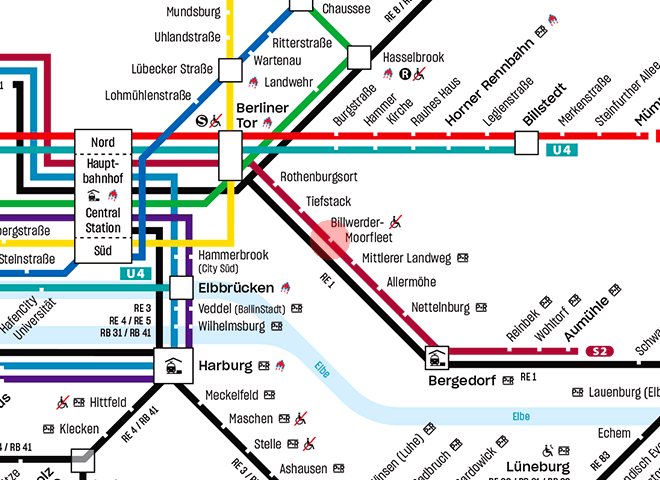 Billwerder-Moorfleet station map