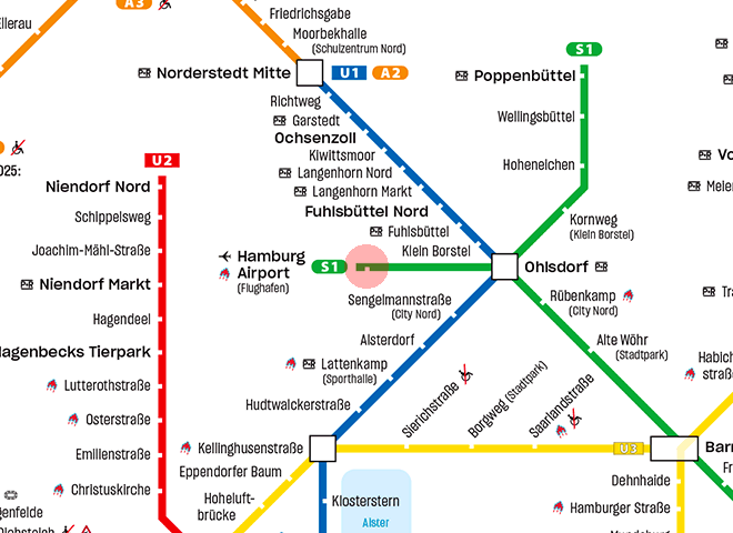 Hamburg Airport (Flughafen) station map