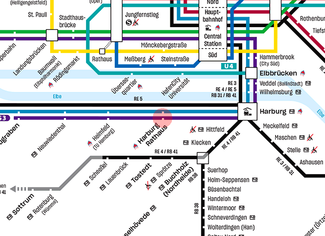 Harburg Rathaus station map