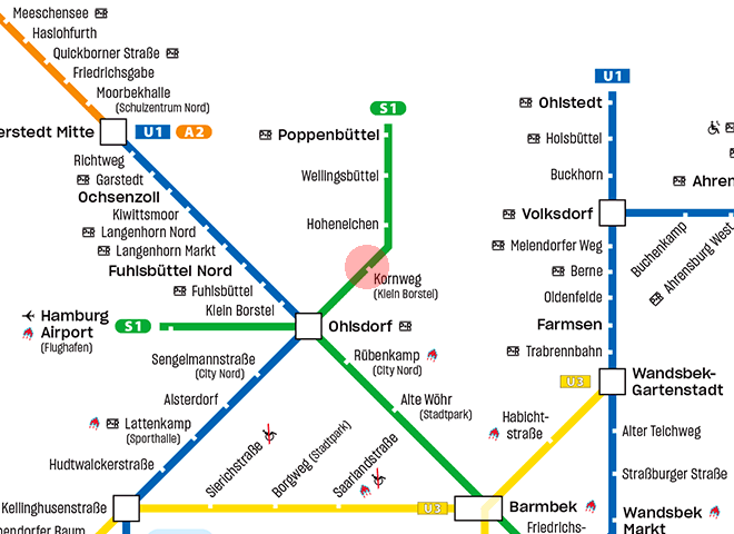 Kornweg (Klein Borstel) station map
