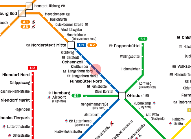 Langenhorn Nord station map - Hamburg U-Bahn S-Bahn