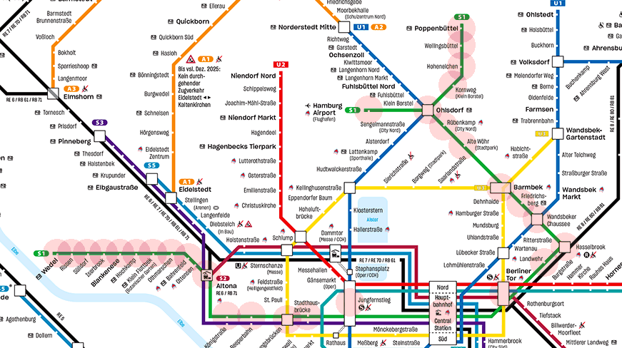 Hamburg U-Bahn S-Bahn S1 Line map