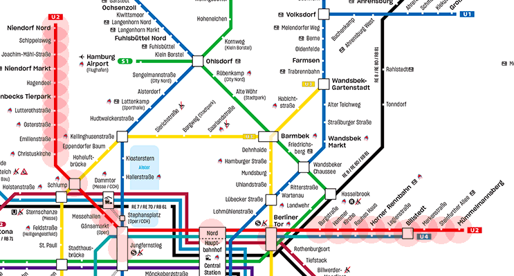 Hamburg U-Bahn S-Bahn U2 Line map