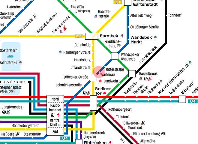 Wartenau station map