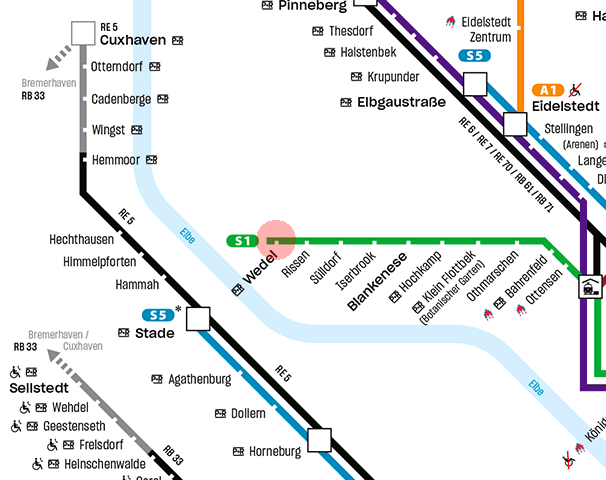 Wedel station map - Hamburg U-Bahn S-Bahn