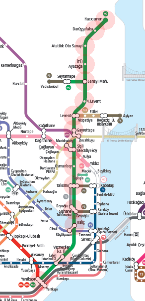 Istanbul Metro Line M2 map