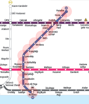 Istanbul Metro Line M8 map