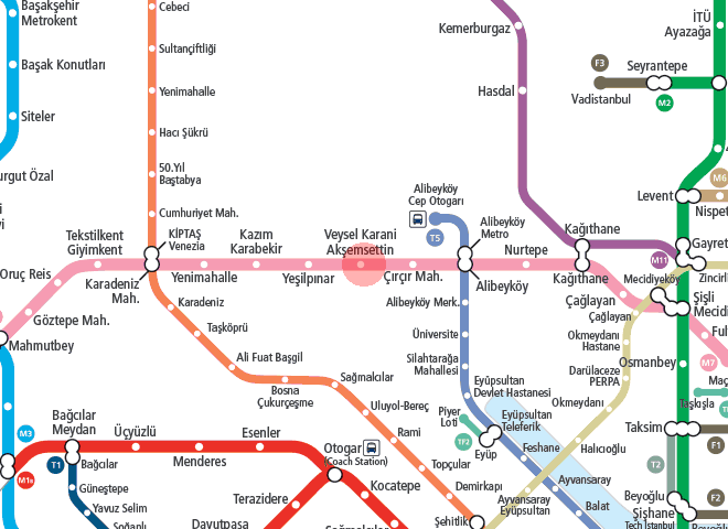 Veysel Karani–Aksemsettin station map