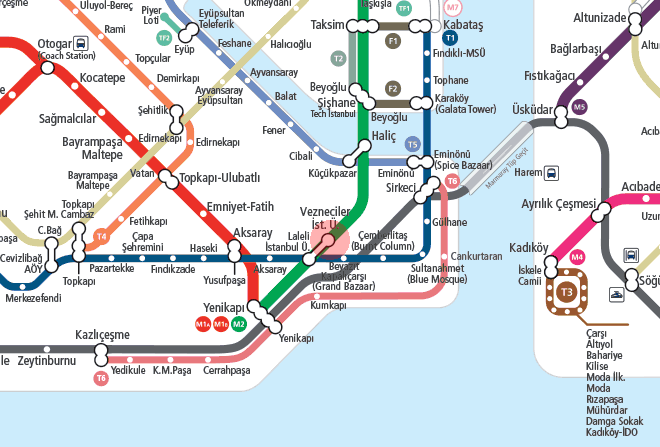 Vezneciler - Istanbul University station map