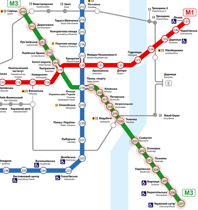 Kiev metro Line 3 (Syretsko-Pecherska) map