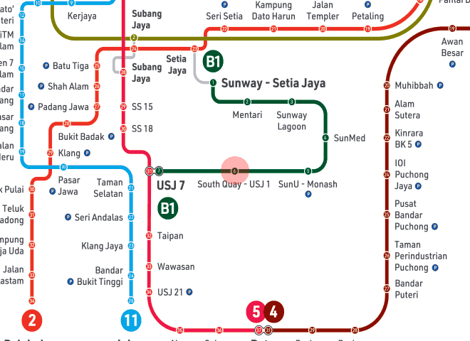 South Quay-USJ 1 station map