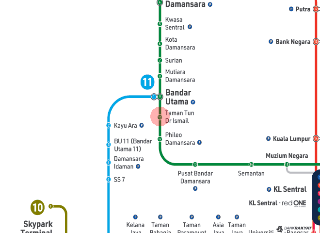 Taman Tun Dr Ismail station map